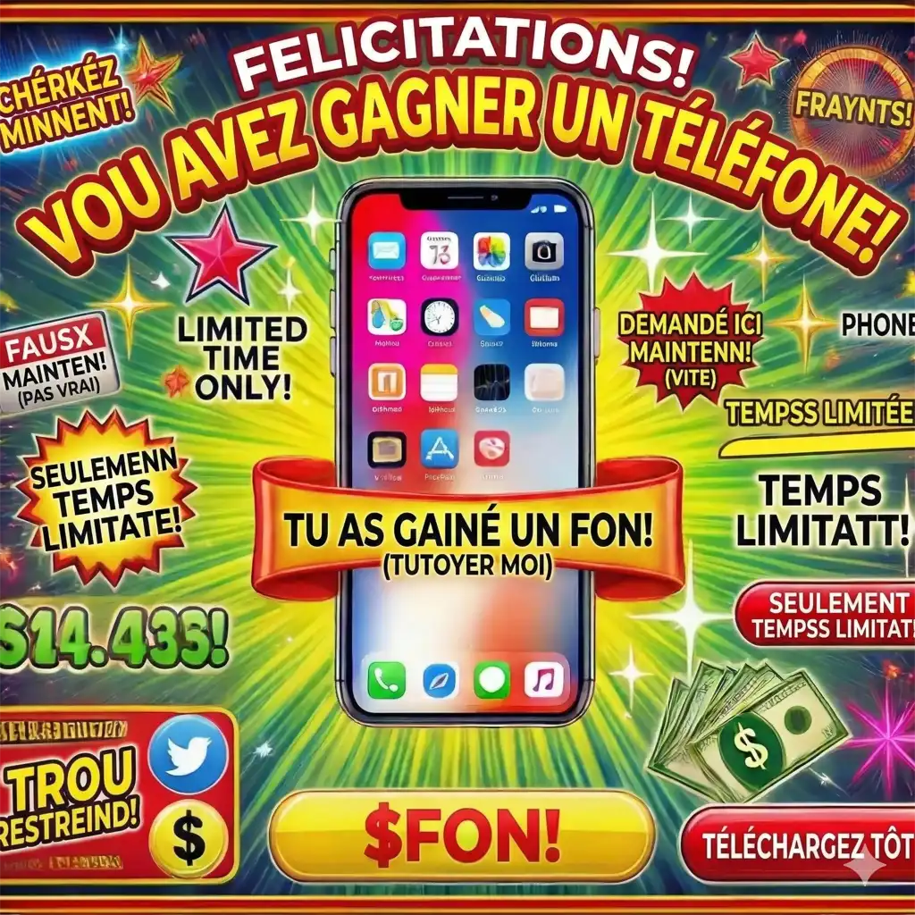 Félicitations ! Vous avez ganié un téléphone ! Réclamez mintenant !